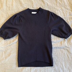 Kaffe | women's xsmall black Ribbed Women's Sweater with puff sleeves
